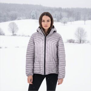 Halifax Traders Light Gray Hooded Goose Down Filled Puffer Jacket Size Medium